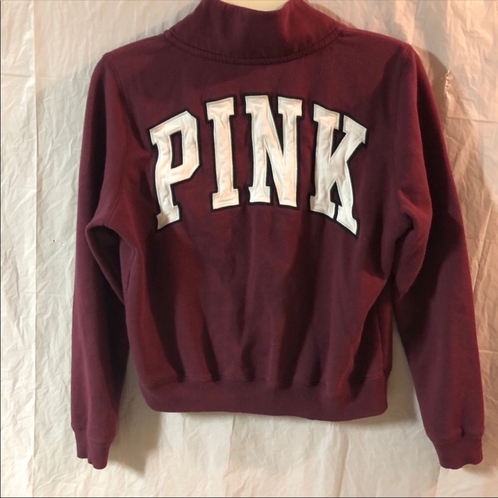 PINK Half-Zip Pullover Sweatshirt Maroon Burgundy White Logo